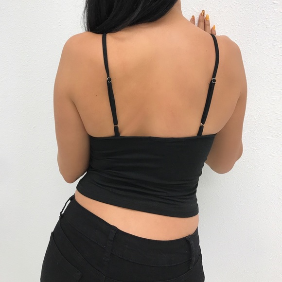 Black crop top with lace tie up in front - Picture 2 of 3